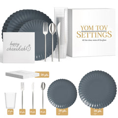 Service for 20 | Slate Blue Paper Scalloped Hanukkah Combo Set
