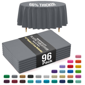 Premium Round Silver Plastic Table Covers | 96 Count