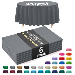Premium Round Silver Plastic Table Covers | 6 Pack