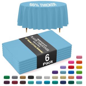 Premium Round Sky Blue Plastic Table Covers | 6 Pack