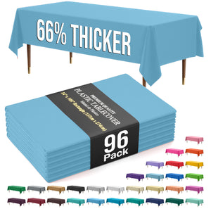 Premium Sky Blue Plastic Table Covers | 96 Count
