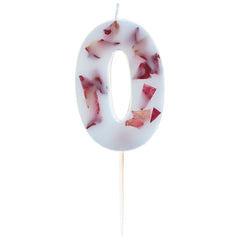 Ginger Ray Pressed Petal Number 0 Birthday Candle, Red/White - Pack of 5