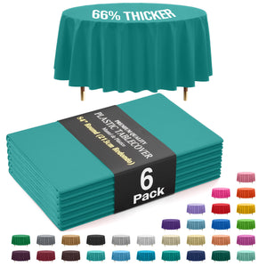 Premium Round Teal Plastic Table Covers | 6 Pack