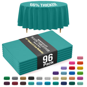 Premium Round Teal Plastic Table Covers | 96 Count