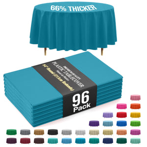 Premium Round Turquoise Plastic Table Covers | 96 Count