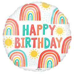 Retro Rainbow Happy Birthday Foil Balloon - 18-inch - Pack of 10