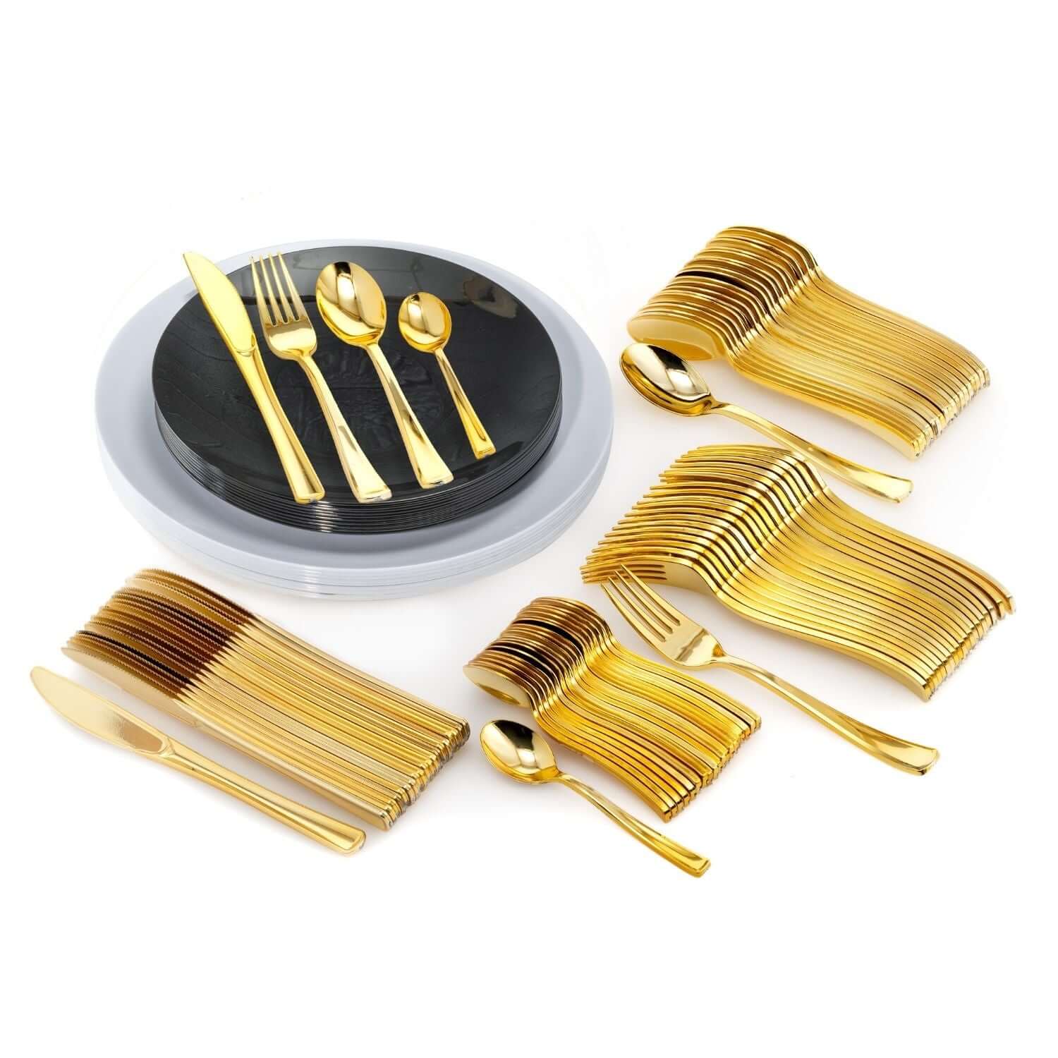 140 Piece White & Black Combo Set | Serves 20 Guests - Yom Tov Settings
