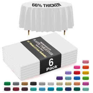 Premium Round White Plastic Table Covers | 6 Pack