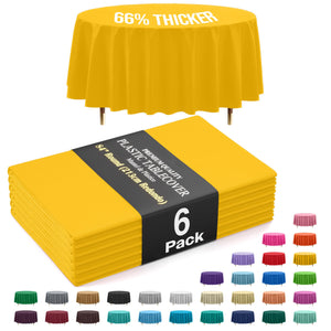 Premium Round Yellow Plastic Table Covers | 6 Pack