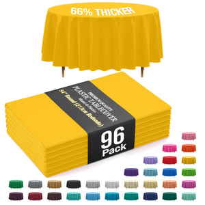 Premium Round Yellow Plastic Table Covers | 96 Count