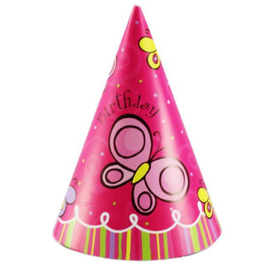 Pink Butterflies Party Hats | 48 Count