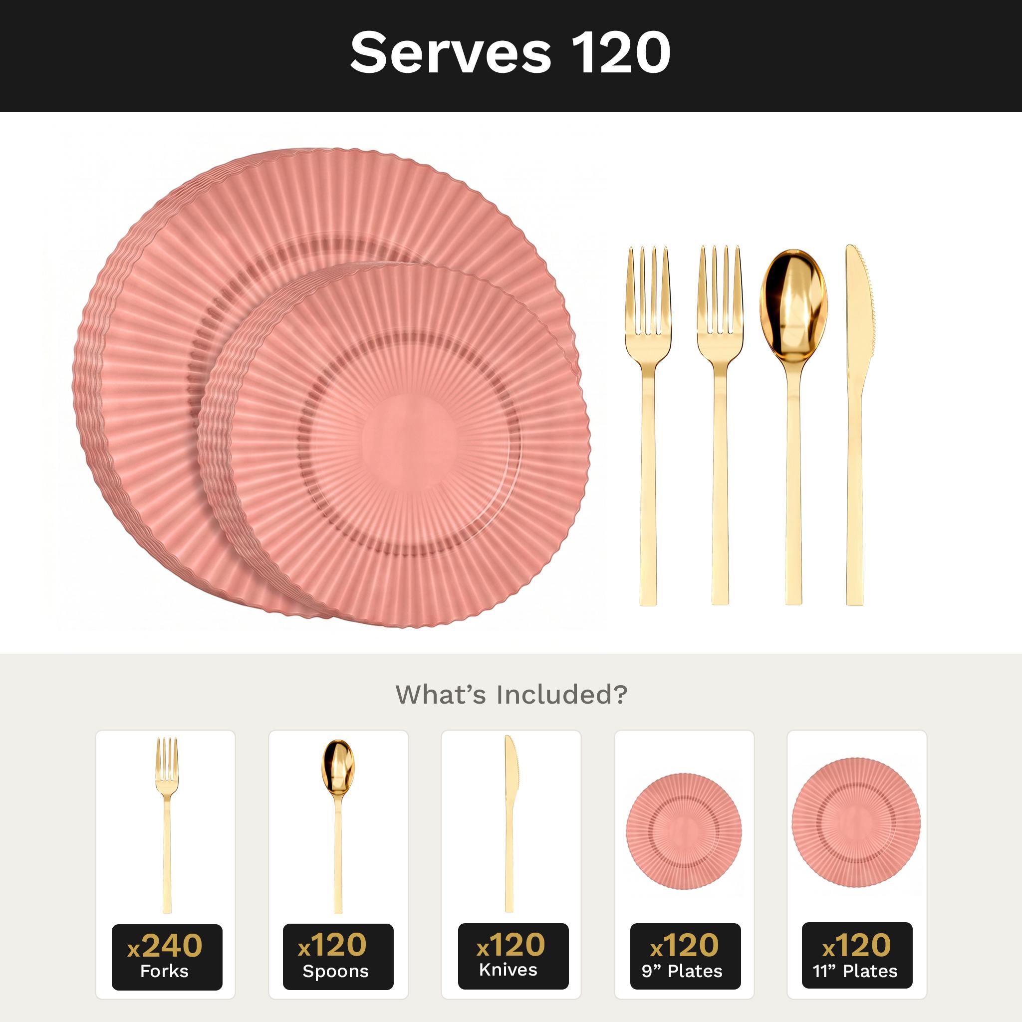 Pumpkin Gemstone Deluxe Set | Plates & Gold Cutlery | Serves 120