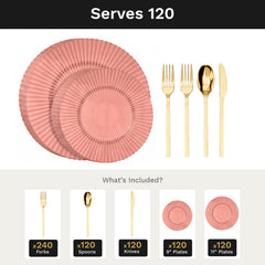 Pumpkin Gemstone Deluxe Set | Plates & Gold Cutlery | Serves 120