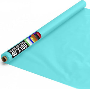 40 In. x 100 Ft. Premium Aqua Plastic Table Roll | 6 Pack
