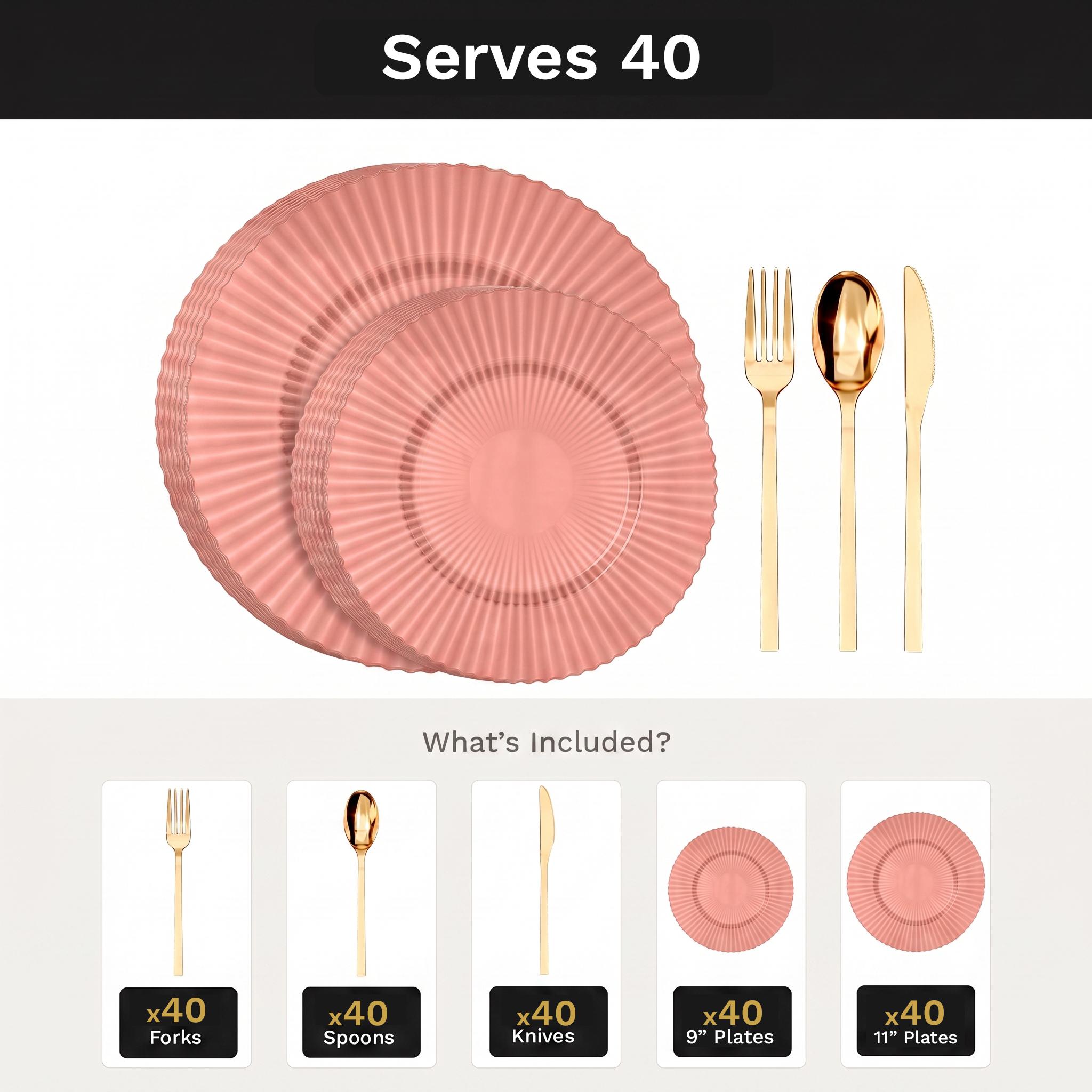 Pumpkin Gemstone Deluxe Set | Plates & Gold Cutlery | Serves 40