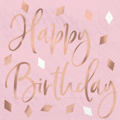 Blush Birthday "Happy Birthday" Beverage Napkins, Pink/Rose Gold, 5-inch, 12-ct - Case of 72