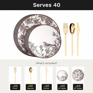Rustik Deluxe Set | Plates & Gold Cutlery | Serves 40