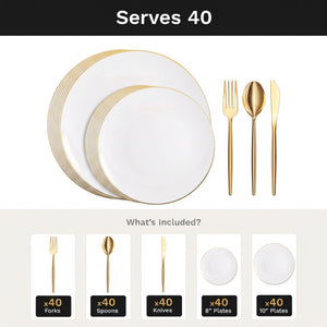 Classic Gold Deluxe Set | Plates & Gold Cutlery | Serves 40