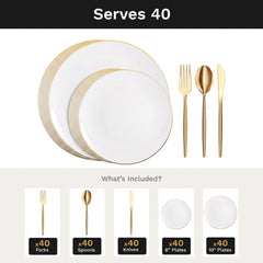 Classic Gold Deluxe Set | Plates & Gold Cutlery | Serves 40
