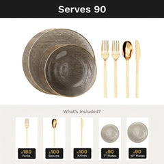 Smoke Weave Deluxe Set | Plates & Gold Cutlery | Serves 90