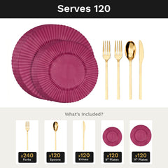 Mahogany Gemstone Deluxe Set | Plates & Gold Cutlery | Serves 120