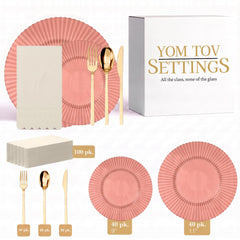Pumpkin Gemstone Ultimate Set | Plates, Gold Cutlery & Napkins | Serves 40