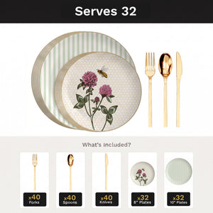 Earthtrends Sweet Life Deluxe Set | Plates & Gold Cutlery | Serves 32