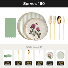 Earthtrends Sweet Life Ultimate Set | Plates, Gold Cutlery & Napkins | Serves 160