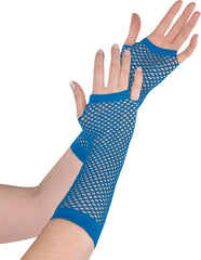 Royal Blue Long Fingerless Fishnet Gloves, One Size, Adult - Pack of 2
