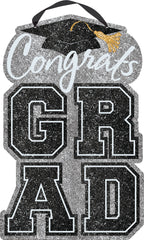 Congrats Grad Hanging Sign Decoration, Black/Silver, 20.75-in, for Graduation - Case of 12