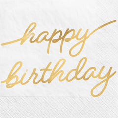 Golden Age Happy Birthday Beverage Napkins, Gold/White, 5-inch, 16-ct - Pack of 12