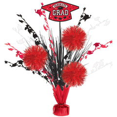 Red Graduation Tinsel Burst Centerpiece with Congrats Grad Sign - Pack of 2
