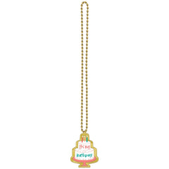 Happy Cake Day Beaded Necklace, Gold/Multi-Colored, 38-inch - Pack of 2