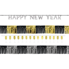 Happy New Year Banner Kit, Silver/Gold/Black, 8-foot, 4-pk - Pack of 6