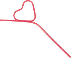 Heart Plastic Reusable Straw, Red, for Valentine's Day - Pack of 6