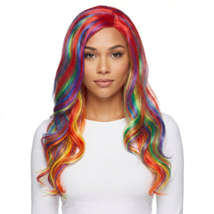 Long Wavy Glam Rainbow Wig, One Size - Pack of 3