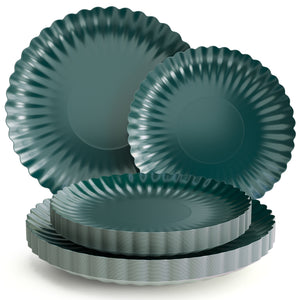 Scalloped Black Aqua Paper Combo Set | 40 10.5 In. + 40 8.5 In.