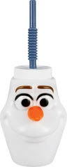 Disney Frozen Olaf Sippy Plastic Cup with Straw, 9 ounce, White/Blue - Pack of 2