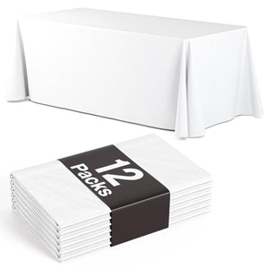 Premium White Plastic Table Cover 70 In. x 120 In. | 12 Count