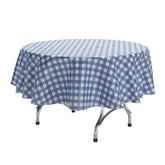 Blue Gingham Printed Round Plastic Table Covers | 48 Count