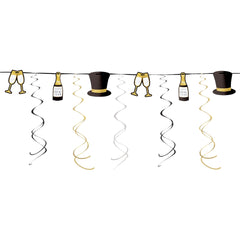 Happy New Year Top Hat & Swirl Garland, Silver/Gold, 9-foot - Pack of 6