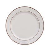 10.25" White/Rose Gold Line Design Plastic Plates (120 Count) - Yom Tov Settings