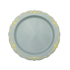 9" Robin Blue Victorian Design Plastic Plates (120 Count) - Yom Tov Settings