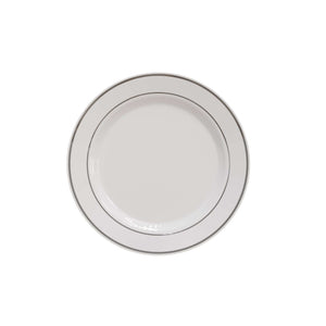 7.5" White/Silver Line Design Plastic Plates (120 Count) - Yom Tov Settings