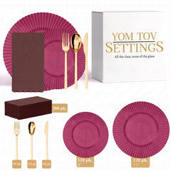 Mahogany Gemstone Ultimate Set | Plates, Gold Cutlery & Napkins | Serves 120