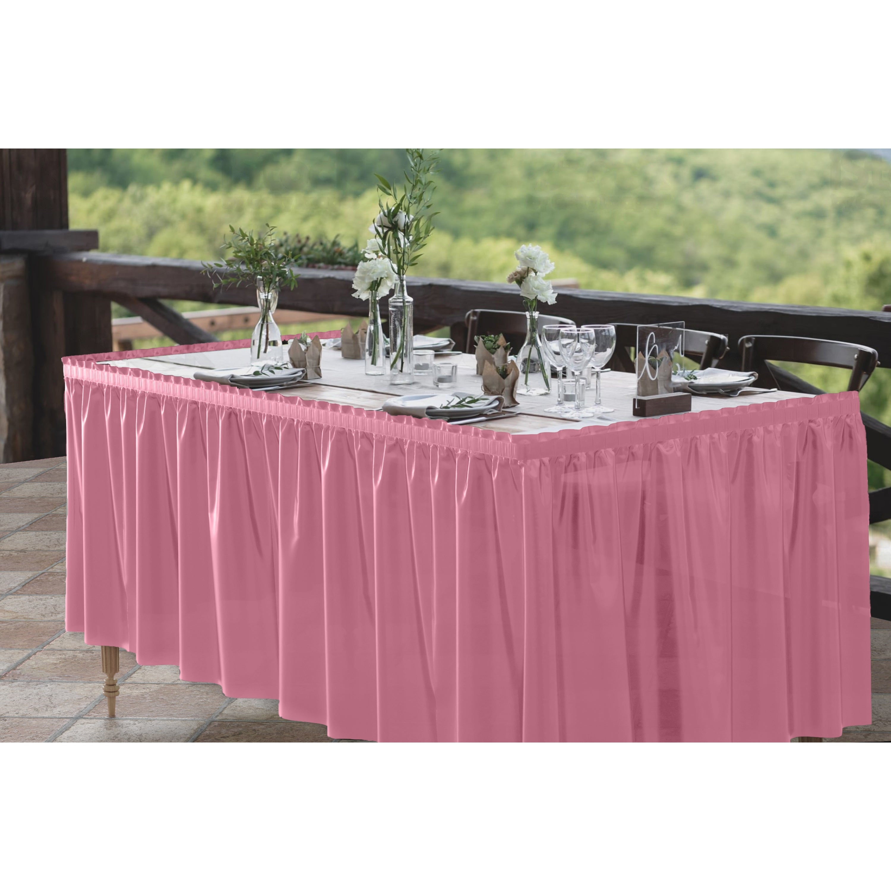 Pink Plastic Table Skirt | 6 Pack