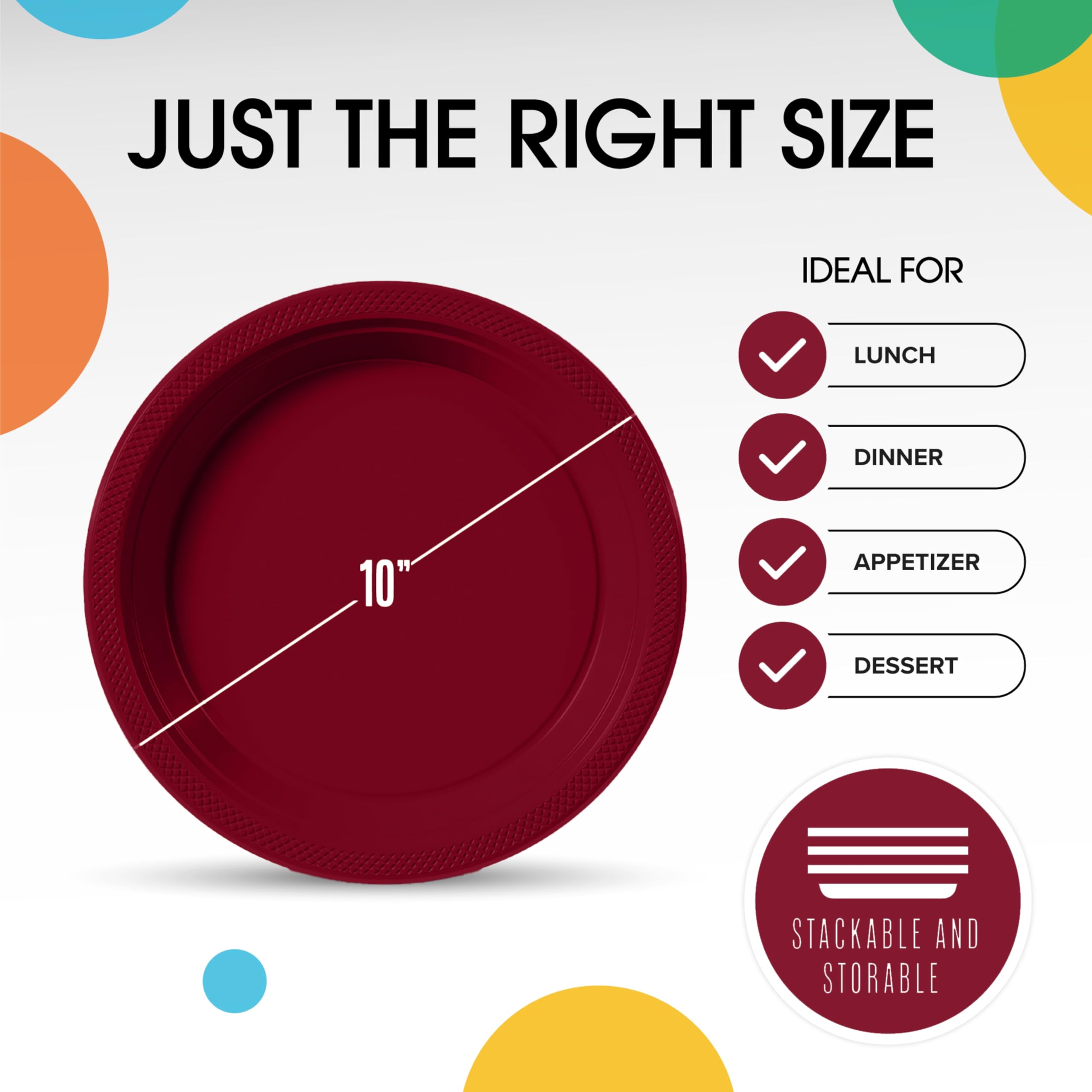 10 In. | Burgundy Plastic Plates | 600 Count