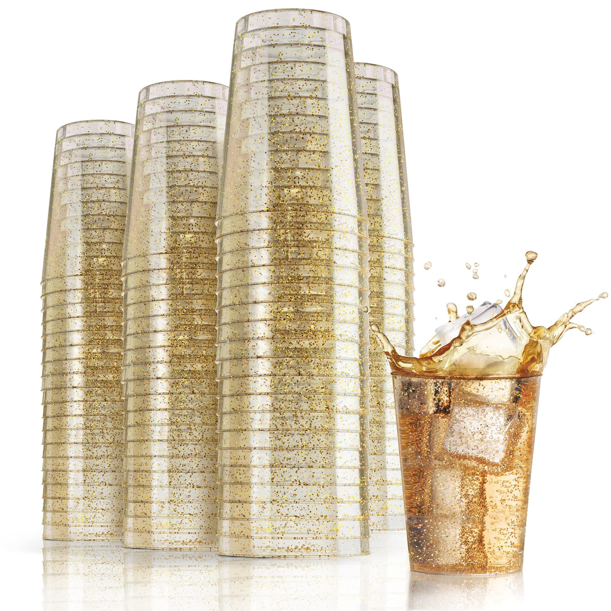 10 Oz. Gold Sparkle Plastic Tumblers | 60 Count