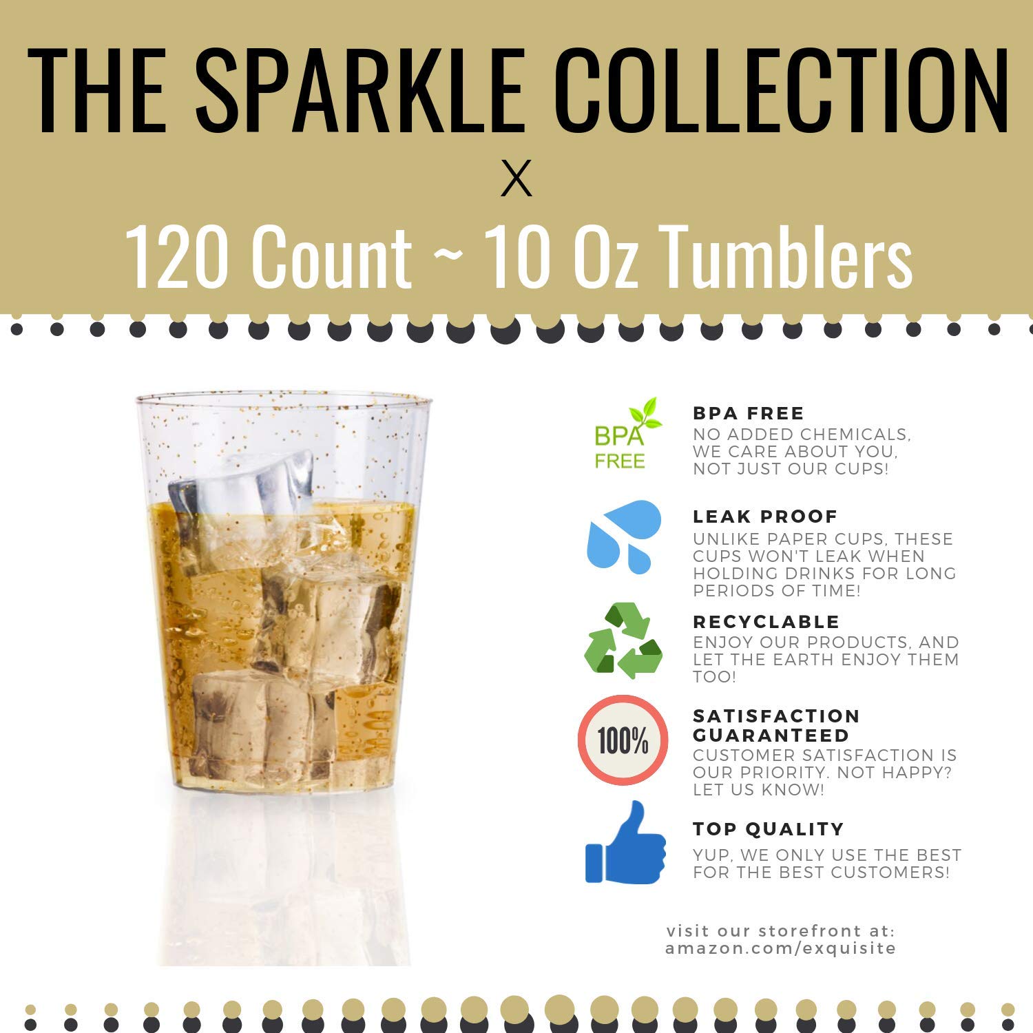 10 Oz. Gold Sparkle Plastic Tumblers | 60 Count