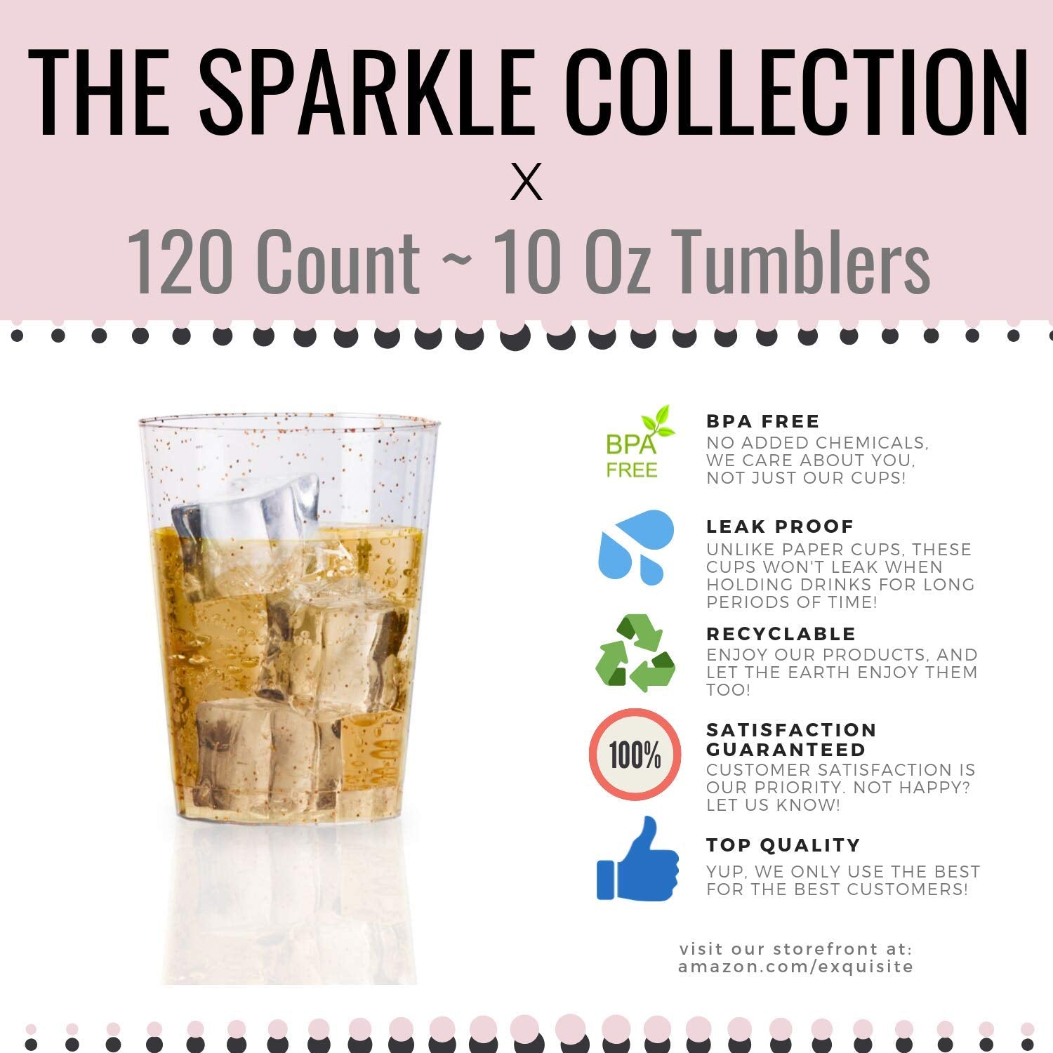 10 Oz. Rose Gold Sparkle Plastic Tumblers | 60 Count